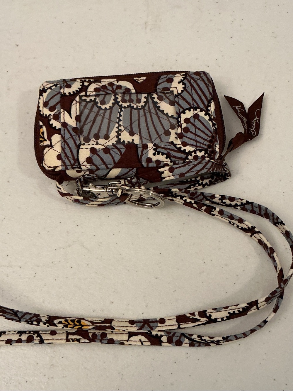 Vera Bradley Brown Cream and Gray Floral Mini Crossbody Wristlet